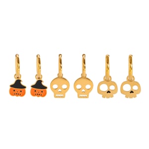 3 Pair Simple Series Punk Skull Stainless Steel  Gold Color Women's Earrings set h5 